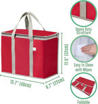 VENO 3 Pack Cooler Bag and Insulated Grocery Bags for Food Delivery, Collapsible Cooler, Reusable Shopping Bags for Groceries with zipper, Foldable, Heavy-Duty, Stands Upright (Red, 3 Pack)