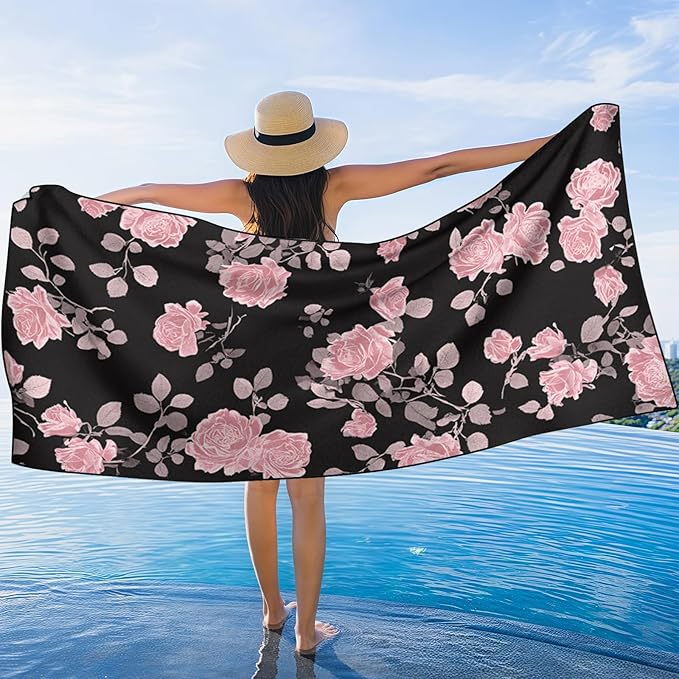 1 Pack Car Towel Seat Covers with Storage Bag, Multifunctional Towel for Gym Outdoor Sport, Picnic, Beach, Pet Dog Travel,Non-Slip Washable Car Seat Protector (Pink Flower)