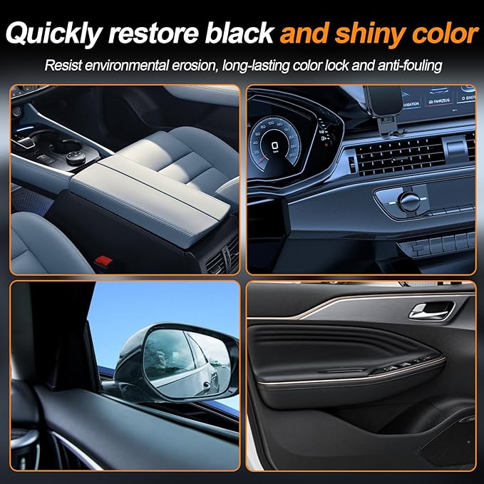 100ML Car Plastic Restorer Black, Black Trim Restorer Automotive with Sponge, Renew Protect Faded Trim Bumpers Dashboards Long Lasting Shine Easy to Apply for Cars RVs Vehicles and Motorcycles
