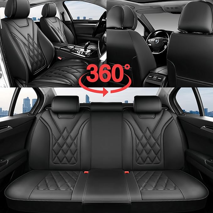 Fit RLX Car Seat Covers for Acura RLX 2013-2020 - Premium Leather, Waterproof, All-Weather, Airbag Compatible, Anti-Slip, Breathable, Easy Install, Seat Protectors, Full Set, Black