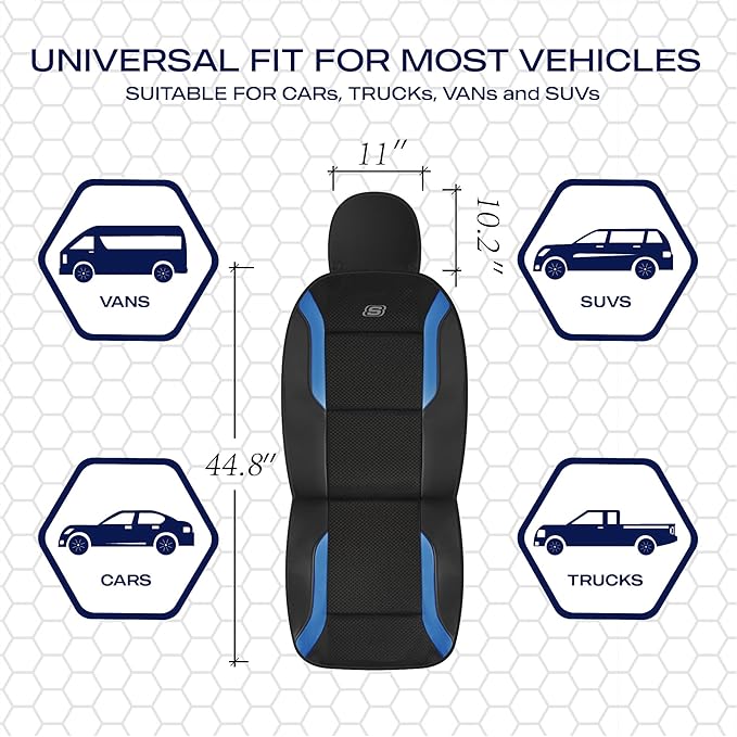 Skechers Memory Foam Car Seat Covers, Air Cool Mesh Thick Seat Covers,Car Seat Covers Front Seats Airbag Compatible, Automotive Comfort & Protection for Most Cars, Vans,Trucks, SUVs,Blue