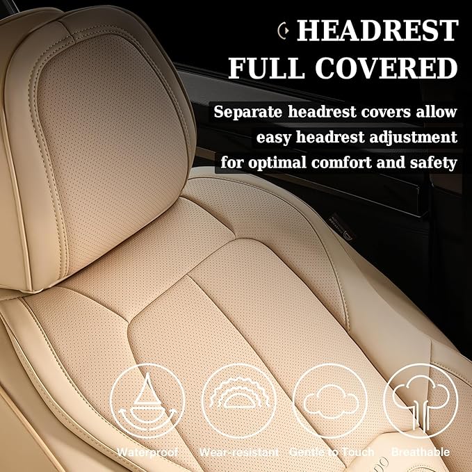 Coverado Seat Covers, Car Seat Covers Front Seats, Premium Nappa Leather Seat Covers for Cars, Waterproof Car Seat Protector with Lumbar Support, Front Seat Covers Universal Fit for Most Cars (Beige)