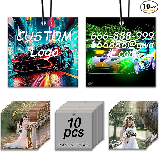 Bulk 10-100Pcs Custom Photo Car Air Freshener – Double-Sided Personalized Hanging Decor for Rear View Mirror, Long-Lasting Fragrance Ornament, Unique Gift for Car Owners (Square)