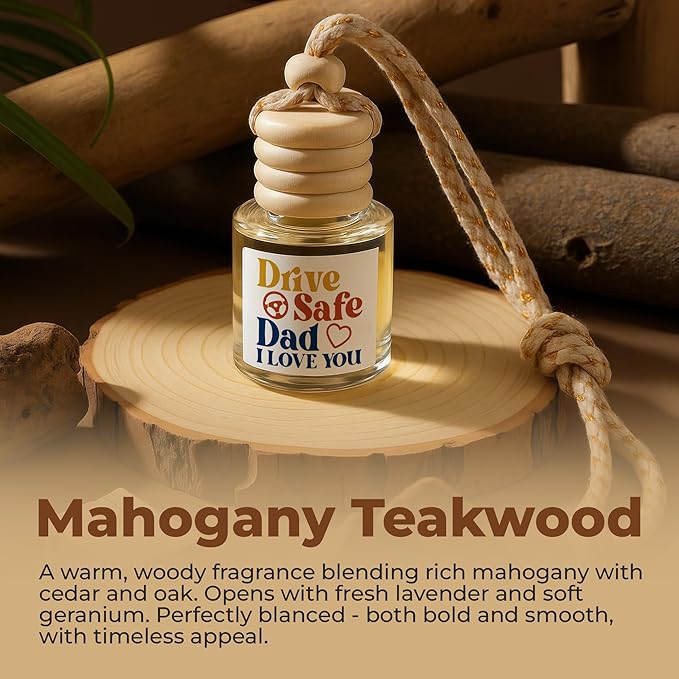 NewEleven Easter Gifts For Dad - Car Accessories Gift For Father, Birthday Gifts For Dad From Daughter, Son, Kid - Car Air Freshener Hanging 2 Pack, Mahogany Teakwood Essential Oil Diffuser