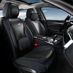 Coverado Seat Covers, Car Seat Covers Front Seats, Waterproof Nappa Leather Auto Seat Cover with Lumbar Head Pillow, Black Seat Covers Carseat Cover Universal Fit for Most Cars