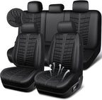 CAR PASS 3D Foam Mesh Leather Car Seat Covers Full Set, Breathable Premium Leather Seat Covers for Car, Anti Slip Universal Fit for Trucks Cars Sedans Vans SUVs, Airbag Compatible, All Black
