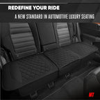 Motor Trend Rear Seat Cushion - Black Diamond Stitched Faux Leather Rear Seat Cover for Cars, Trucks, SUVs - Padded, Waterproof, Non-Slip Back Seat Cover with Storage Pockets
