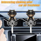 2Pcs Car Air Fresheners, Cute Bear Pilot Automotive Air Outlet Creative Car Perfume Diffuser, Automotive Accessories Air Vent Decoration with 8 Fragrant Tablets (Black 1+Black 1)