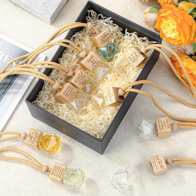 10 Pcs Employee Appreciation Gift Bulk Car Diffuser Air Freshener Ornament Hanging Empty Glass Essential Oil Bottle Thank You Gift for Teacher Nurse Social Worker Volunteer (Diamond)
