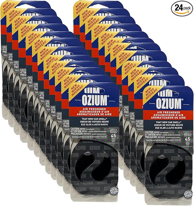 Ozium Paper Membrane Hanging Car Air Freshener - Automotive Air Fresheners and Odor Eliminator for Car (New Car, 24 Packs)