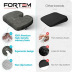 FORTEM Seat Cushion, Office Chair Cushion, Desk Chair Memory Foam, Sciatica Coccyx Tailbone Pain Relief, Pressure Relief, Sitting Pad, for Long Gaming & Sitting, Washable Cover, Non Slip