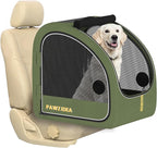 PAWZIDEA Portable Dog Crate for Car Travel, Collapsible Pet Travel Crates for Medium & Large Dogs Up to 80lbs, Enclosed Soft-Sided Car Kennel Carrier for Backseat, Secures w/Seatbelt & Headrest Strap
