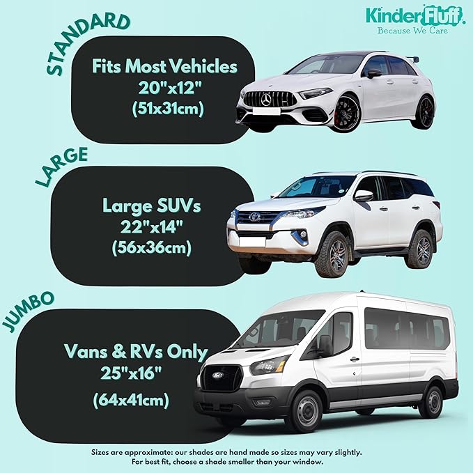 Car Window Shades - Certified 99.79% UVA & 99.95% UVB Sun Protection. Award Winning car Sun Shade for Side Windows. 4 Pack Transparent Shades 20" x 12" - Car Accessories Interior by Kinder Fluff