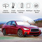 Windshield Sun Shade Custom Fit for 2014-2023 2024 Infiniti Q50 Accessories Foldable Sunshade Sun Blocker Protect Car from Sun Rays & Heat Damage Keep Car Cooler