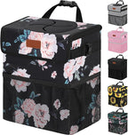 4.2 Gallons Car Trash Can with Lid, Bag Bin Hanging Waterproof Automotive Car Garbage Cans Leak Proof Vehicle Trash Can for Truck SUV,Black Floral