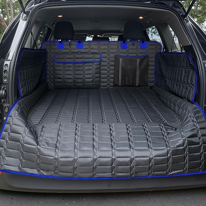 SUV Cargo Liner for Dogs, Waterproof Pet Trunk Cover with Bumper Flap Protector, Non-Slip Scratchproof, Non-Slip Dog Seat Mat for SUVs, Large Size Cargo Liner Universal Fit Blue