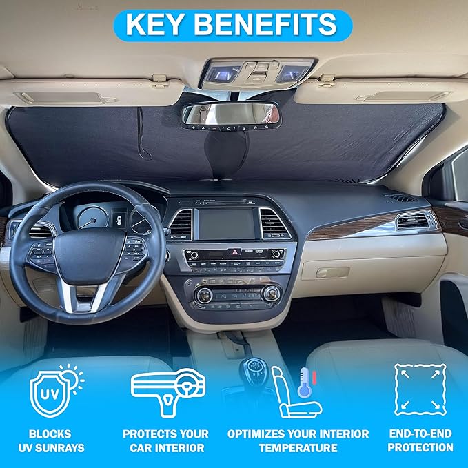 2 Piece Car Windshield Sun Shade Foldable | Durable Polyester Windshield Sunshade Blocks Sun, Heat, and UV Rays | Sunshade for Car Ensuring Interior Protection | Small (29"x23.5")