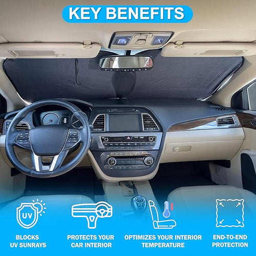 2 Piece Car Windshield Sun Shade Foldable | Durable Polyester Windshield Sunshade Blocks Sun, Heat, and UV Rays | Sunshade for Car Ensuring Interior Protection | Small (29"x23.5")