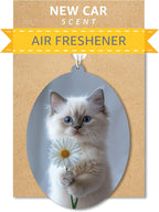 Ragdoll Kitten - Cat Car Air Freshener - Cute Hanging Daisy Cat Decor New Car Scent, Infusible with Your Own Scent, Pet Safe, Non-Toxic, Freshener for Car, Closet, Office Size - 3x4"