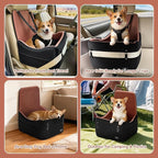 PETSFIT Dog Car Seat for Small/Medium Dogs Up to 35 lbs – Patented Safety System, 6" Memory Foam Pet Booster Car Seat, Fully Detachable and Washable Dog Carseat with 2 Storage Pockets (Black/Brown)