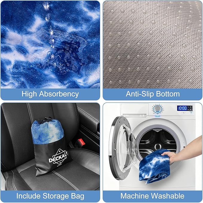 Waterproof Sweating Car Seat Cover for Post Gym Workout, Running, Swimming, Beach and Hiking, Universal Fit Non-Slip Bucket Seat Protector for Cars SUV Trucks, Machine Washable (Tie-Dye Blue)