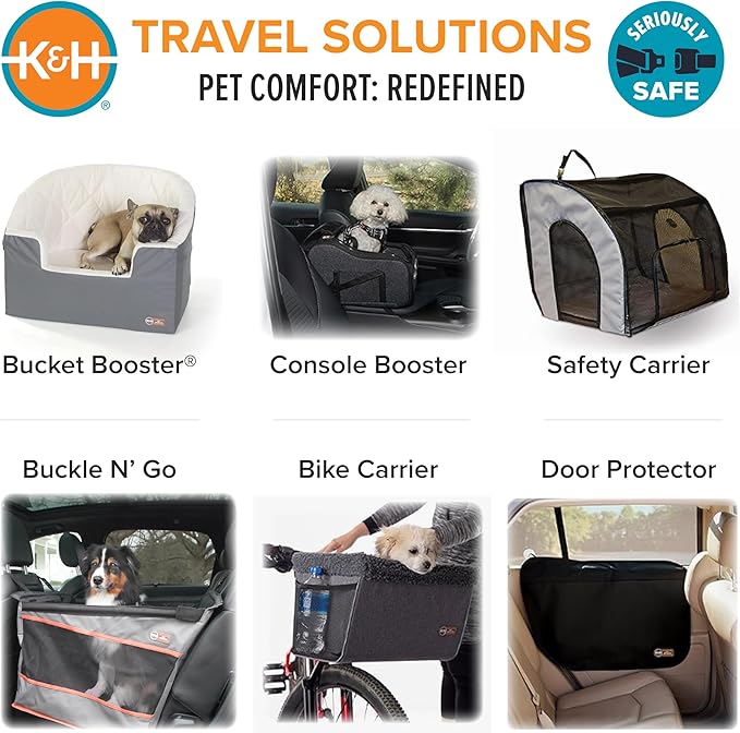 K&H Pet Products Center Console Dog Car Seat for Small Dogs & Cats, Secure Armrest Booster Pet Carrier with Safety Tether, Zippered Enclosure, 2 Pockets, Washable Plush Pad, for Pets Under 8 lbs.
