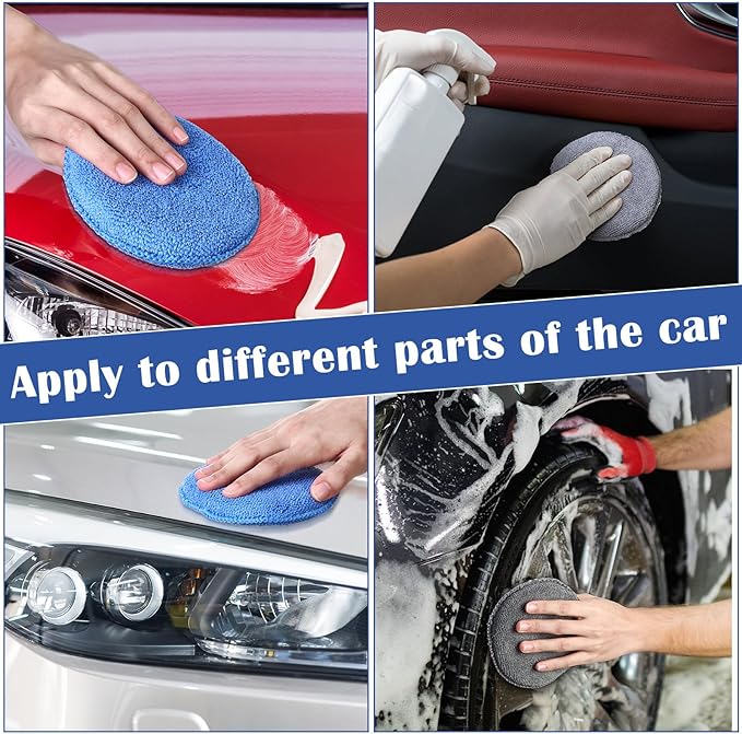 50 Pcs Microfiber Wax Applicator Pads 5 Inches Diameter Applicator Pads Bulk Soft Microfiber Wax for Car Polishing Foam for Car Cleaning(Blue, Gray)