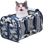 Soft-Sided Kennel Pet Carrier for Small Dogs, Cats, Puppy, Airline Approved Cat Carriers Dog Carrier Collapsible, Travel Handbag & Car Seat (Blue White Floral, 19" L x 11" W x 11" H)