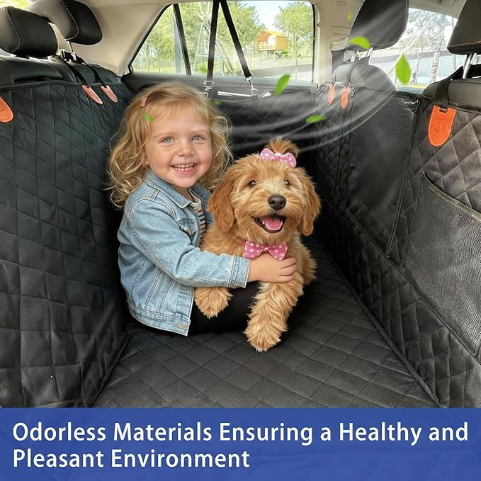 Hard Bottom Car Seat Cover for Dogs - 40% More Activity Space, Functions as Hammock and Flat Platform, Waterproof & Odorless, Non-Slip for Large Dogs, Fits Most Cars, Trucks, SUVs