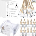 Boao 50 Sets Hanging Car Air Freshener Diffuser Bottles Empty Bulk with Car Diffuser Instruction Cards Organza Bags Glass Refillable Essential Oil Fragrance Aromatherapy Pendant (Cylindrical,Clear)