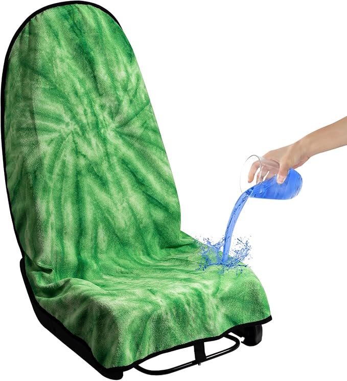 Waterproof Sweating Car Seat Cover for Post Gym Workout, Running, Swimming, Beach and Hiking, Universal Fit Non-Slip Bucket Seat Protector for Cars SUV Trucks, Machine Washable (Tie-Dye Green)