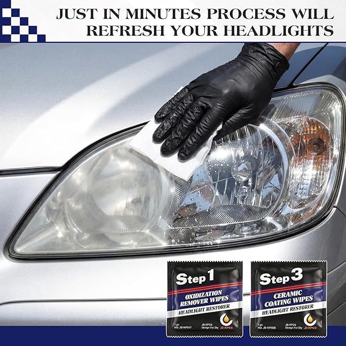Demissle 21 Pcs Headlight Restoration Kit Includes 10 Remover Wipes 10 Coating Wipes 1 Glove Headlights Cleaner Kit for Restores Clarity Removes Yellowing Oxidation Cars Trucks Motorcycles