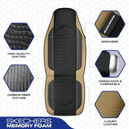 Skechers Memory Foam Car Seat Covers, Leather High Back Seat Covers Quilting Design,Waterproof Sports Car Seat Covers Full Sets,Airbag Compatible, Universal Fit for Most Cars, SUVs,Trucks,Beige