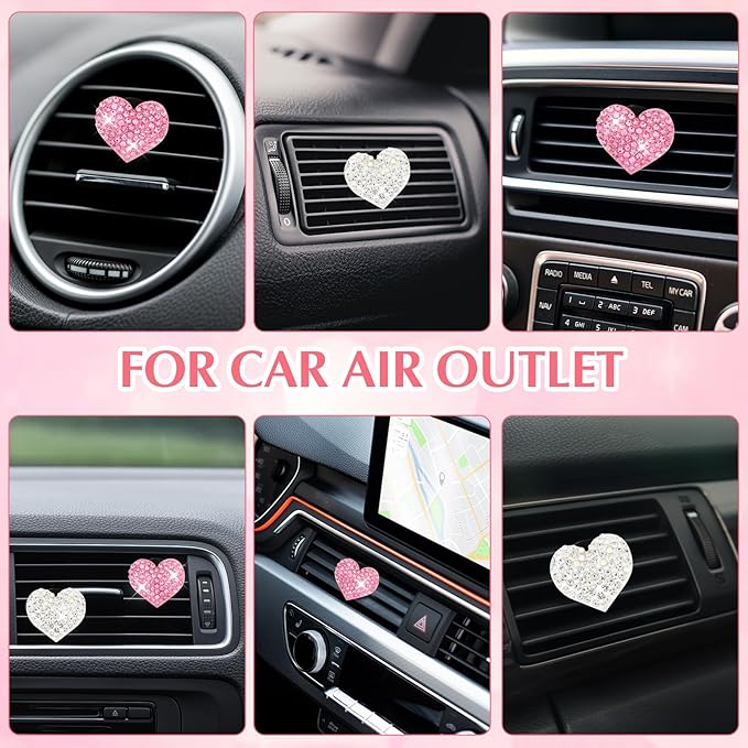 Ouligay 4Pcs Car Air Vent Clip Bling Car Air Freshener Outlet Clip Crystal Heart Shape Decorative for Women