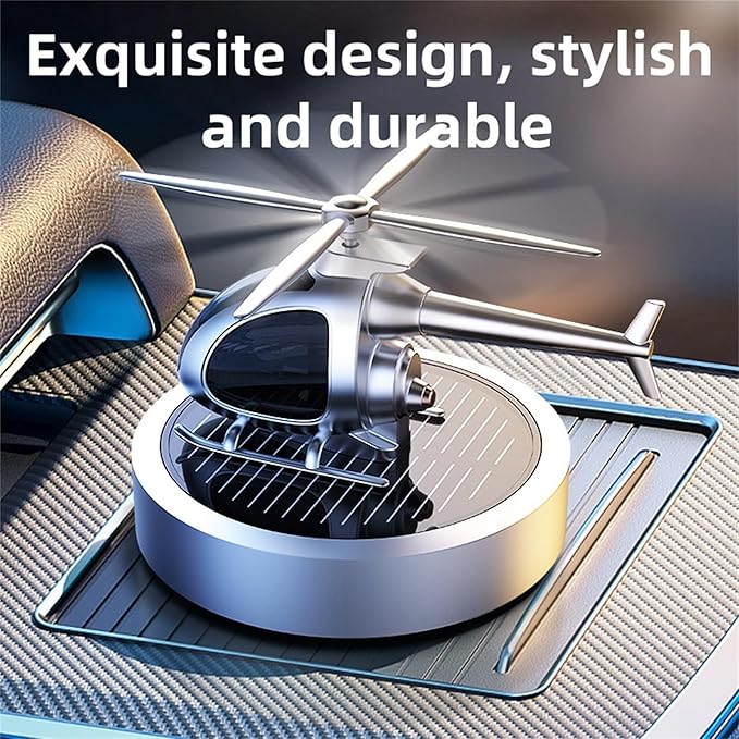 Car Diffuser Quiet & Stylish Helicopter Solar Dashboard Decor Auto-Rotating Air Purifier for Men & Military Enthusiasts Enhance Driving Experience (White)