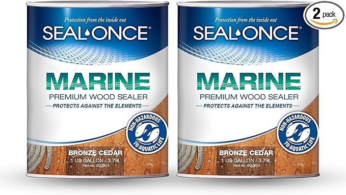 SEAL-ONCE Marine Ready Mix - 2 Gallon Penetrating Wood Sealer Waterproofer & Stain (Bronze Cedar). Water-Based, Ultra-Low VOC Formula for high-Moisture Areas to Protect Wood Docks, Decks & Piers.