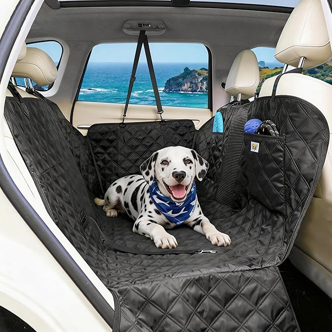 PETTALK Deluxe Double Side Dog Car Seat Cover Back Seat, Waterproof Seat Cover Hammock, Reversible,Heavy Duty,Anti Scratch,Durable Soft Pet Large Dog Cover Protector for Cars SUVs Trucks,User Friendly