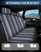 Baja Saddle Blanket Car Seat Covers Front Set with Seat Belt Pads, Washable Breathable Striped Woven Cloth Seat Covers for Cars, SUV, Truck, Airbag Compatible(Blue)