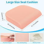 Large Seat Cushion, Memory Foam Cushion for Long Sitting Hours on Office Chair, Home & Car, Non-Slip Chair Pad for Relieving Back & Sciatica & Hip & Coccyx Pain (Pink)