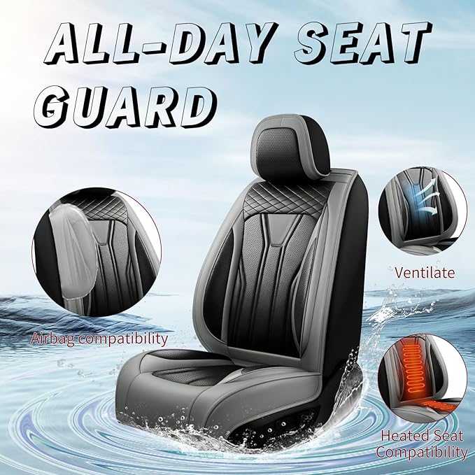 Fit Tucson Car Seat Covers Compatible with Hyundai Tucson 2010-2026, Premium Leather Breathable, Wear Resistant, Airbag Compatible, All-Weather Protection & Full Coverage, Full Set Gray&Black