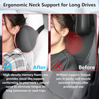 Car Headrest Pillow for Neck Support, Memory Foam Car Neck Pillow with Adjustable Strap, Ergonomic Neck Support Relieves Driving Fatigue (Grey)