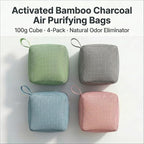 4 pack Naturally Activated Bamboo Charcoal Air Purifying Bags | Natural Home Deodorizer Bag | Charcoal Bag Odor Absorber For Pets | Odor Eliminator & Moisture Absorber Air Freshener Bag (100g Cube)