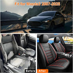 Car Seat Covers Fit for Mazda 3 2007-2025 2026, Premium Leather, Full Coverage Leather Waterproof Breathable Seat Cover, Automotive Seat Protectors, Airbag Compatible(Full Set Seats, Black Red)