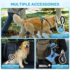 FURRYFECTION Plaid Dog Harness for Large Dogs, Reflective No Pull Adjustable Pet Vest with Front Clip, Leash, Easy Control Handle and Seat Belt, Blue, L