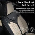 Coverado Seat Covers, Car Seat Covers Full Set, Leather Seat Covers for Cars, Automotive Seat Covers Car Seat Protector Car Accessories Fit for Most Sedans SUV Pick-up Truck(Black&Beige)