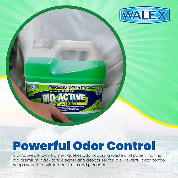 Walex Bio-Active Holding Tank Treatment - Enzyme-Based Deodorizer with Commercial-Grade Digestive Power, Liquefies Waste & Tissue, Cleans Sensors, Prevents Clogs & Odors, Formaldehyde Free, 168 oz