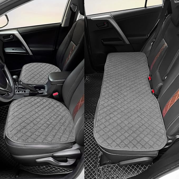 surpassme Comfortable Car Seat Covers Universal Back/Brench Seat Coves for Car Accessories with Storage Pockets, Padded Car Interior Covers for Automotive, SUV, Truck, and Van(Grey)