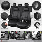 CAR PASS Nappa Leather Car Seat Covers Full Set, Water Resistant 3D Foam Faux Leather Seat Covers with Lumbar Support, Automotive Seat Covers 5 Seats Comfort & Universal Fit for Cars SUV Truck, Black