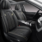 Leather Car Seat Covers 5 Pieces, Full Set Universal Seat Covers for Cars, Waterproof Nappa Leather Auto Seat Protectors, Black Car Seat Cover Most Sedans SUV Pick-up Truck Black&BeigeLine