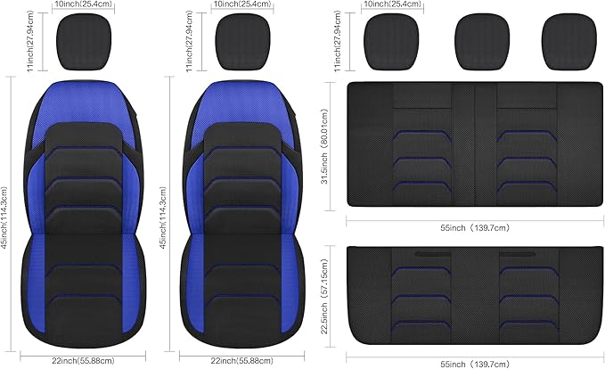 CAROMOP 3D Air Mesh Car Seat Covers 2 Front Seats,Breathable and Durable Seat Covers for Cars,Universal Fit for SUV,Vans,sedans, Trucks, Automotive Interior Covers(Black/Blue)